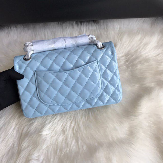 Chanel Classic Double Flap Bag 25cm Silver Hardware Patent Lambskin Leather Spring Summer Act 2 2018 Collection Sky Blue