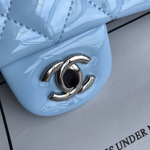 Chanel Classic Double Flap Bag 25cm Silver Hardware Patent Lambskin Leather Spring Summer Act 2 2018 Collection Sky Blue