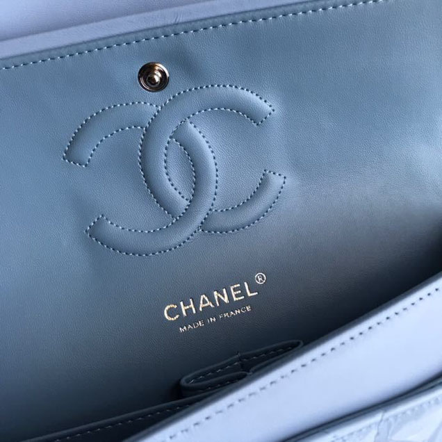 Chanel Classic Double Flap Bag 25cm Silver Hardware Patent Lambskin Leather Spring Summer Act 2 2018 Collection Sky Blue