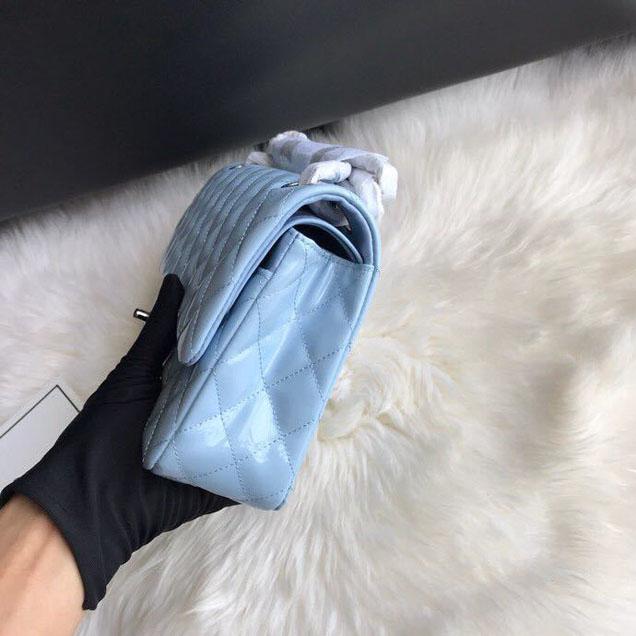 Chanel Classic Double Flap Bag 25cm Silver Hardware Patent Lambskin Leather Spring Summer Act 2 2018 Collection Sky Blue