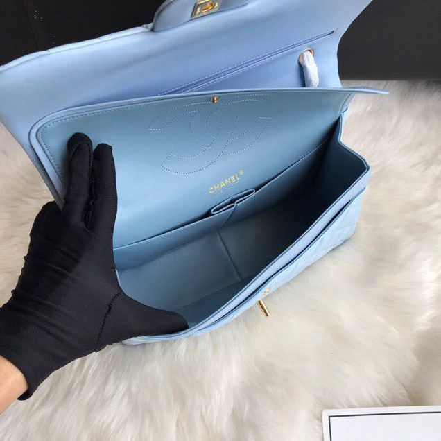Chanel Classic Double Flap Bag 30cm Gold Hardware Patent Lambskin Leather Spring Summer Act 2 2018 Collection Sky Blue
