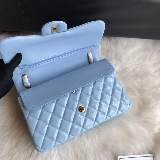 Chanel Classic Double Flap Bag 30cm Gold Hardware Patent Lambskin Leather Spring Summer Act 2 2018 Collection Sky Blue