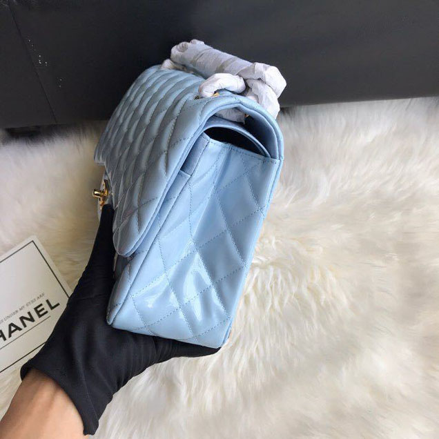 Chanel Classic Double Flap Bag 30cm Gold Hardware Patent Lambskin Leather Spring Summer Act 2 2018 Collection Sky Blue