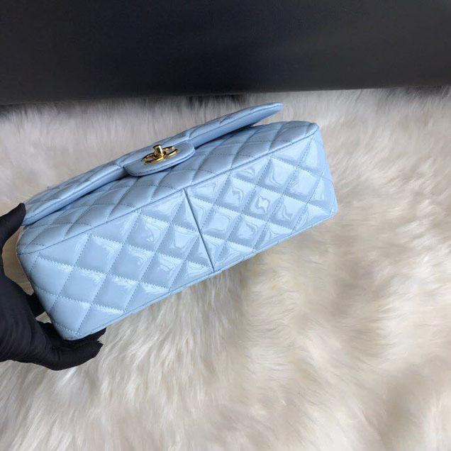 Chanel Classic Double Flap Bag 30cm Gold Hardware Patent Lambskin Leather Spring Summer Act 2 2018 Collection Sky Blue