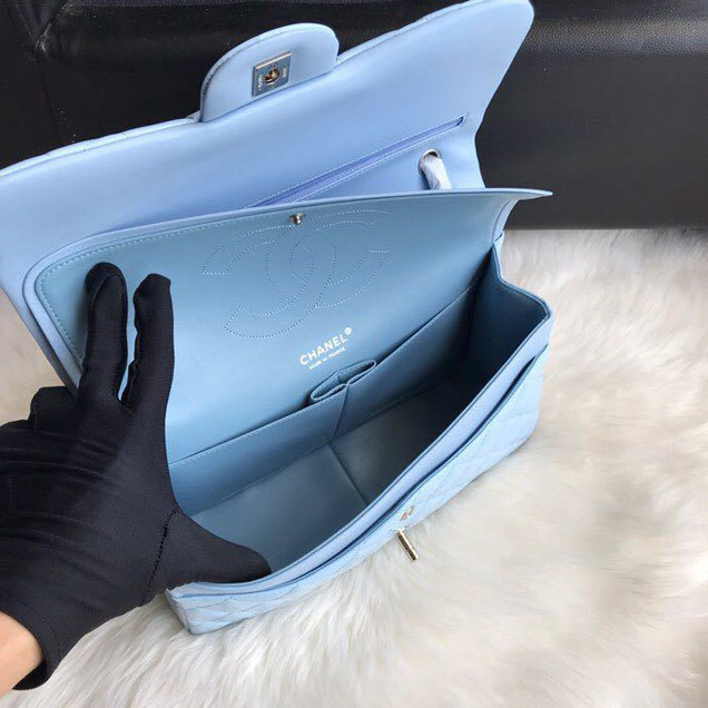 Chanel Classic Double Flap Bag 30cm Silver Hardware Patent Lambskin Leather Spring Summer Act 2 2018 Collection Sky Blue