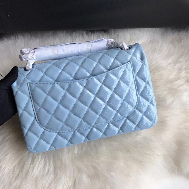 Chanel Classic Double Flap Bag 30cm Silver Hardware Patent Lambskin Leather Spring Summer Act 2 2018 Collection Sky Blue