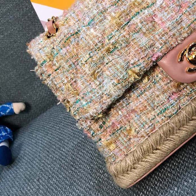 Chanel Tweed and Woven Straw Classic Flap Bag 25cm Gold Hardware Caviar Lambskin Leather Cruise 2019 Collection Cake Mix