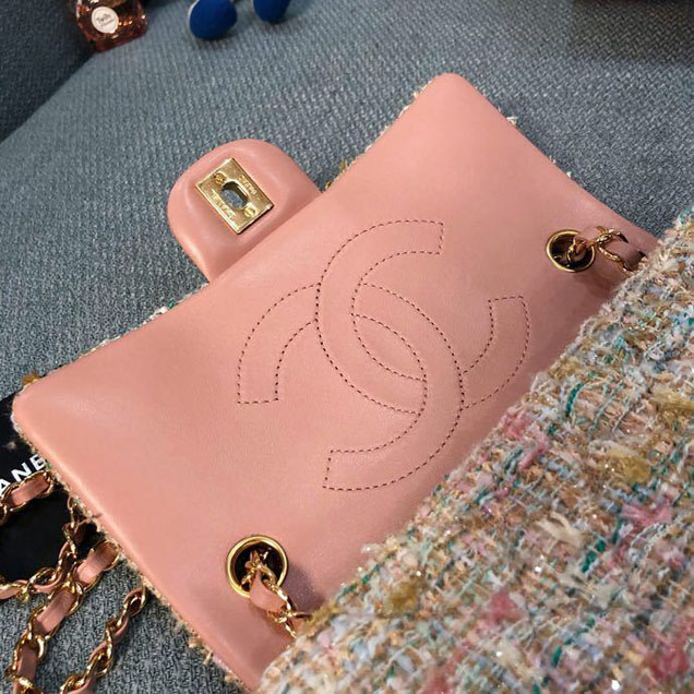 Chanel Tweed and Woven Straw Classic Flap Bag 25cm Gold Hardware Caviar Lambskin Leather Cruise 2019 Collection Cake Mix