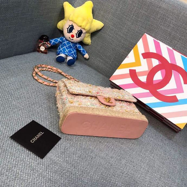 Chanel Tweed and Woven Straw Classic Flap Bag 25cm Gold Hardware Caviar Lambskin Leather Cruise 2019 Collection Cake Mix