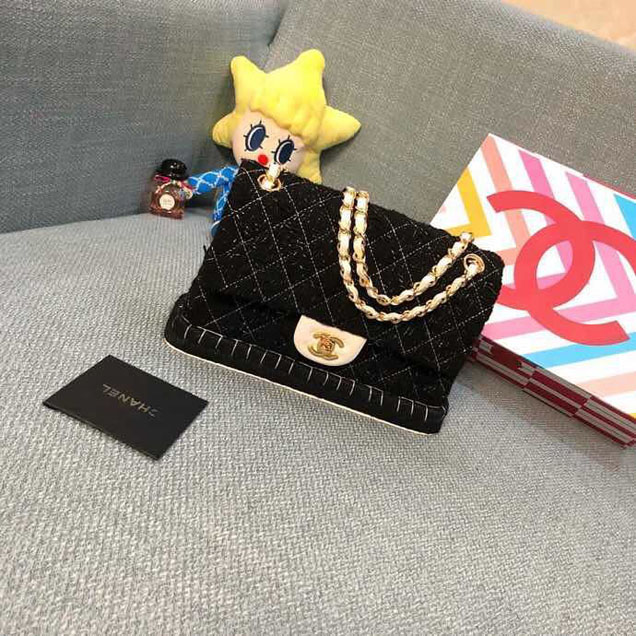 Chanel Tweed and Woven Straw Classic Flap Bag 25cm Gold Hardware Caviar Lambskin Leather Cruise 2019 Collection Black