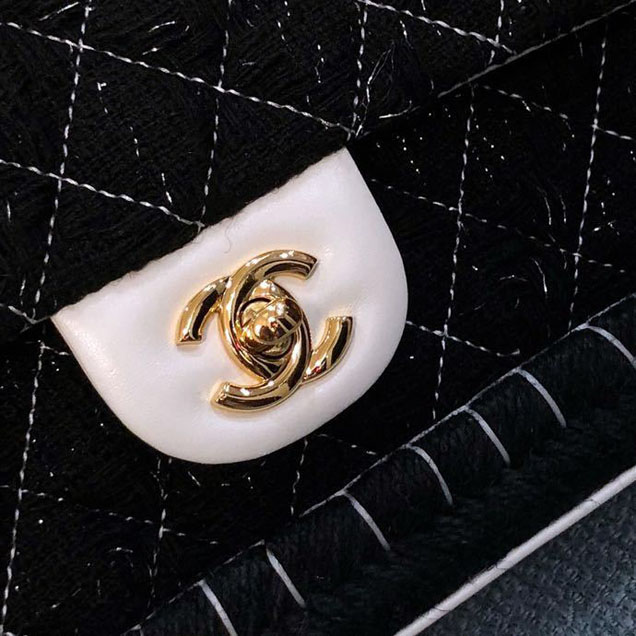 Chanel Tweed and Woven Straw Classic Flap Bag 25cm Gold Hardware Caviar Lambskin Leather Cruise 2019 Collection Black