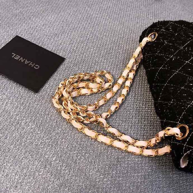 Chanel Tweed and Woven Straw Classic Flap Bag 25cm Gold Hardware Caviar Lambskin Leather Cruise 2019 Collection Black