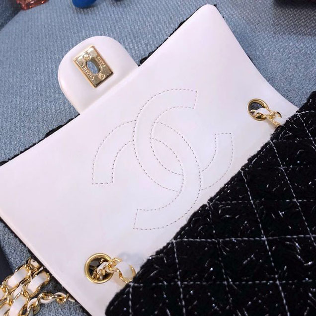 Chanel Tweed and Woven Straw Classic Flap Bag 25cm Gold Hardware Caviar Lambskin Leather Cruise 2019 Collection Black