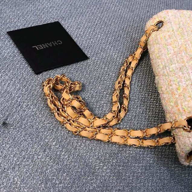Chanel Tweed and Woven Straw Classic Flap Bag 25cm Gold Hardware Caviar Lambskin Leather Cruise 2019 Collection Yellow