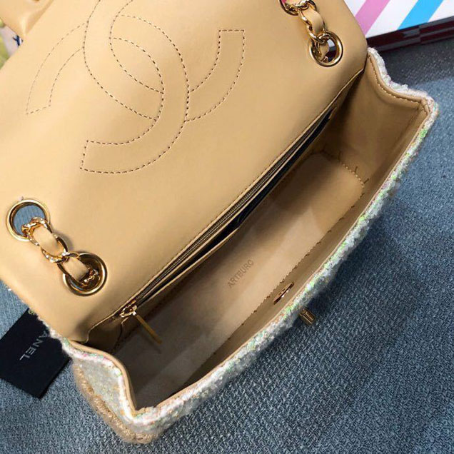 Chanel Tweed and Woven Straw Classic Flap Bag 25cm Gold Hardware Caviar Lambskin Leather Cruise 2019 Collection Yellow