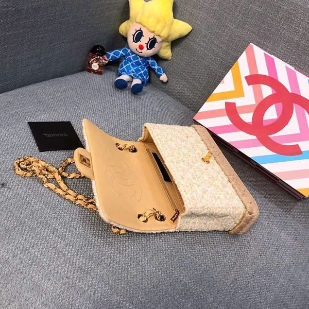 Chanel Tweed and Woven Straw Classic Flap Bag 25cm Gold Hardware Caviar Lambskin Leather Cruise 2019 Collection Yellow