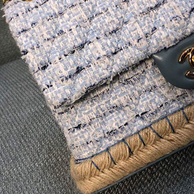 Chanel Tweed and Woven Straw Classic Flap Bag 25cm Gold Hardware Caviar Lambskin Leather Cruise 2019 Collection Blue