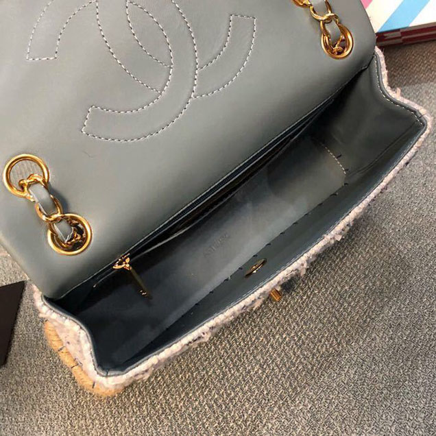 Chanel Tweed and Woven Straw Classic Flap Bag 25cm Gold Hardware Caviar Lambskin Leather Cruise 2019 Collection Blue