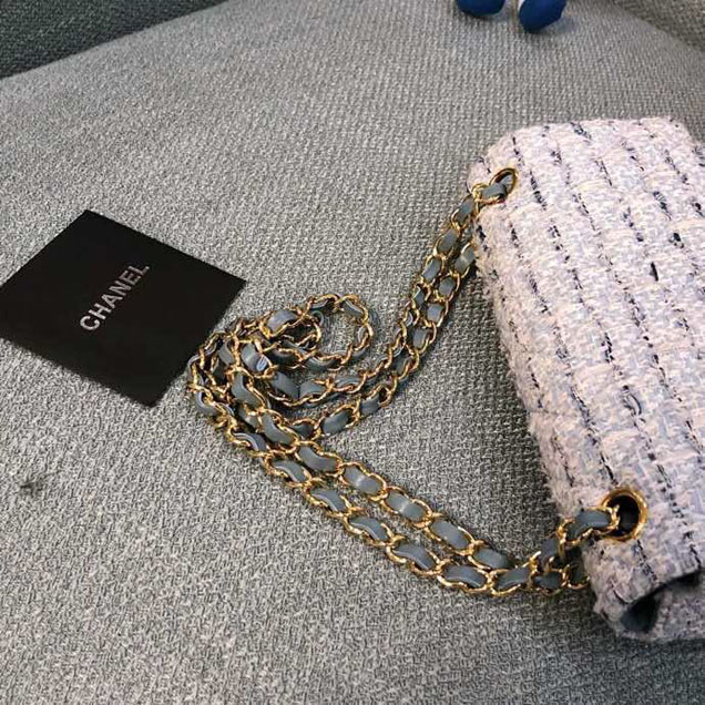 Chanel Tweed and Woven Straw Classic Flap Bag 25cm Gold Hardware Caviar Lambskin Leather Cruise 2019 Collection Blue