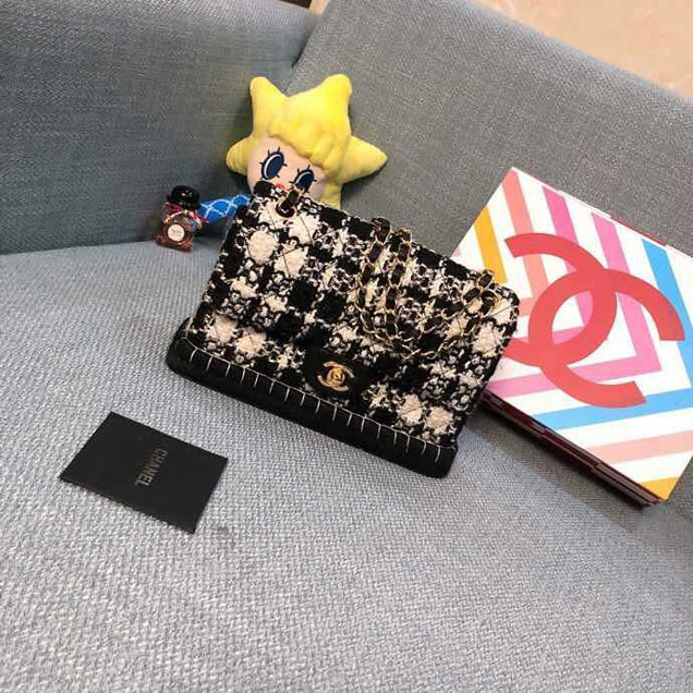 Chanel Tweed and Woven Straw Classic Flap Bag 25cm Gold Hardware Caviar Lambskin Leather Cruise 2019 Collection Black White Multi