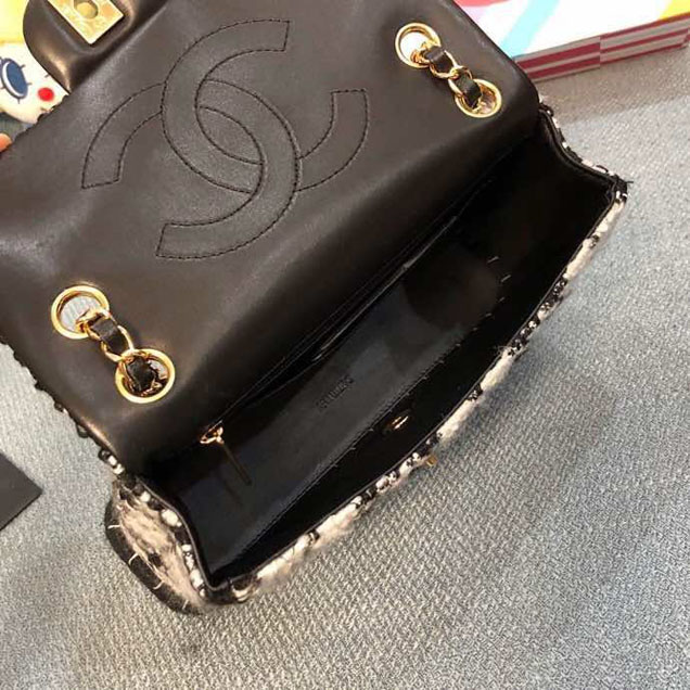 Chanel Tweed and Woven Straw Classic Flap Bag 25cm Gold Hardware Caviar Lambskin Leather Cruise 2019 Collection Black White Multi