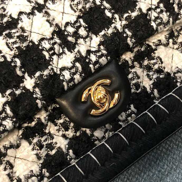 Chanel Tweed and Woven Straw Classic Flap Bag 25cm Gold Hardware Caviar Lambskin Leather Cruise 2019 Collection Black White Multi