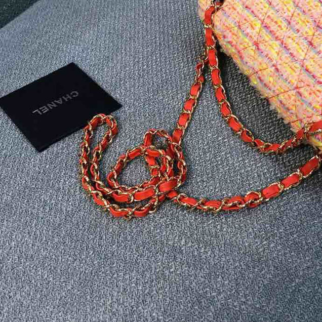 Chanel Tweed and Woven Straw Classic Flap Bag 25cm Gold Hardware Caviar Lambskin Leather Cruise 2019 Collection Red Multi