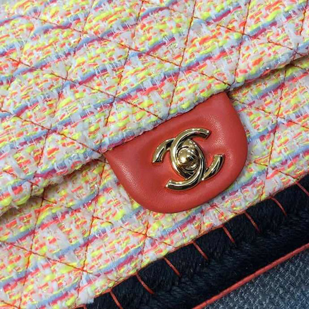 Chanel Tweed and Woven Straw Classic Flap Bag 25cm Gold Hardware Caviar Lambskin Leather Cruise 2019 Collection Red Multi