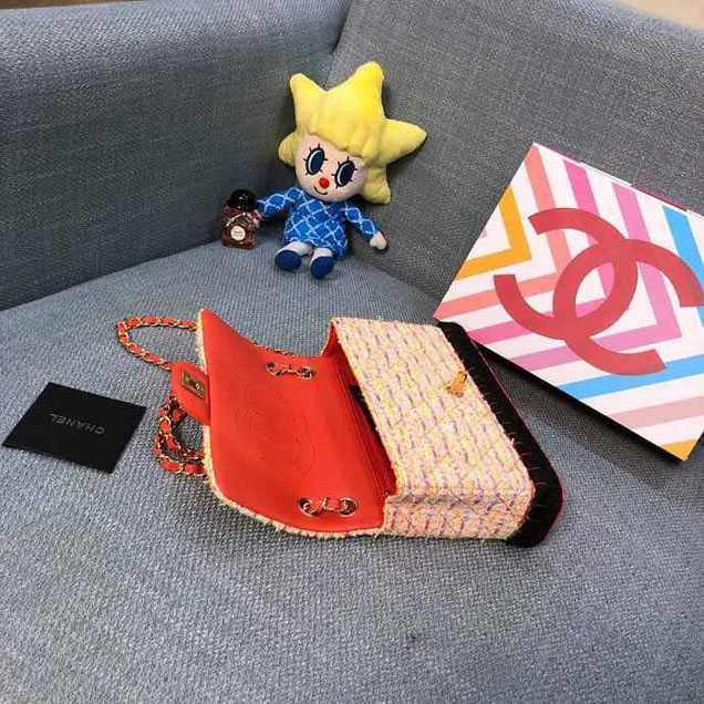 Chanel Tweed and Woven Straw Classic Flap Bag 25cm Gold Hardware Caviar Lambskin Leather Cruise 2019 Collection Red Multi