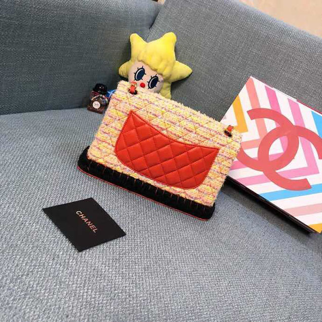Chanel Tweed and Woven Straw Classic Flap Bag 25cm Gold Hardware Caviar Lambskin Leather Cruise 2019 Collection Red Multi