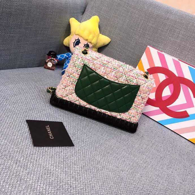 Chanel Tweed and Woven Straw Classic Flap Bag 25cm Gold Hardware Caviar Lambskin Leather Cruise 2019 Collection Green Multi