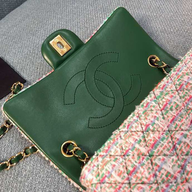 Chanel Tweed and Woven Straw Classic Flap Bag 25cm Gold Hardware Caviar Lambskin Leather Cruise 2019 Collection Green Multi
