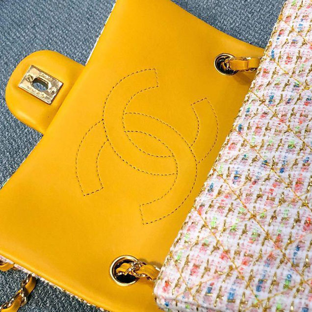 Chanel Tweed and Woven Straw Classic Flap Bag 25cm Gold Hardware Caviar Lambskin Leather Cruise 2019 Collection Yellow Multi