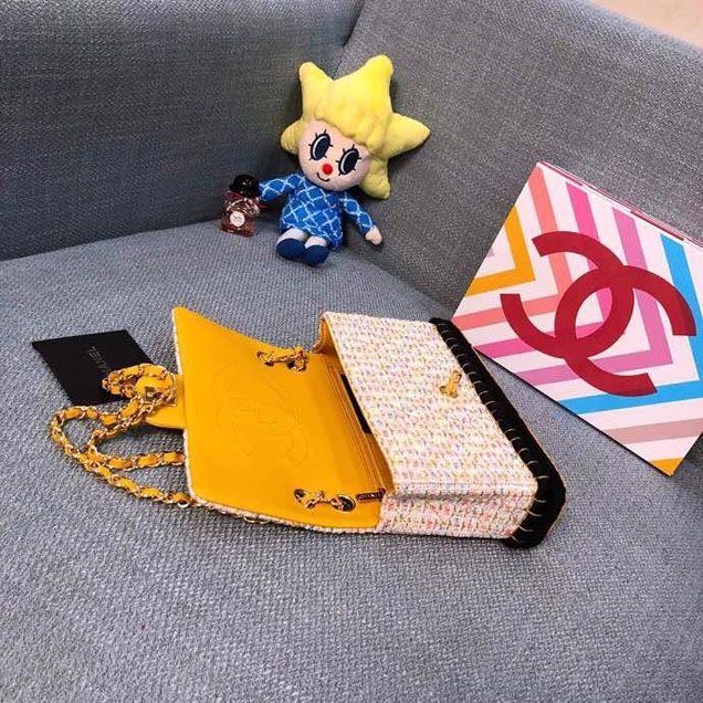 Chanel Tweed and Woven Straw Classic Flap Bag 25cm Gold Hardware Caviar Lambskin Leather Cruise 2019 Collection Yellow Multi