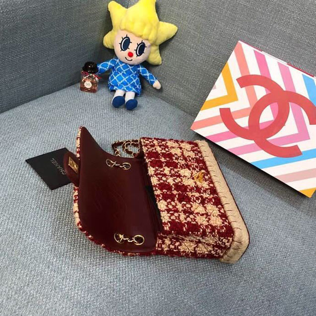 Chanel Tweed and Woven Straw Classic Flap Bag 25cm Gold Hardware Caviar Lambskin Leather Cruise 2019 Collection Wine Red