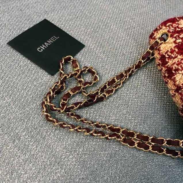 Chanel Tweed and Woven Straw Classic Flap Bag 25cm Gold Hardware Caviar Lambskin Leather Cruise 2019 Collection Wine Red