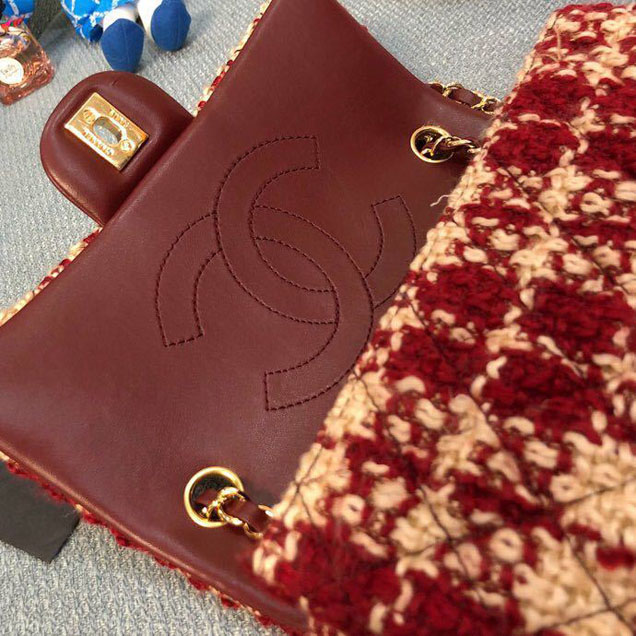 Chanel Tweed and Woven Straw Classic Flap Bag 25cm Gold Hardware Caviar Lambskin Leather Cruise 2019 Collection Wine Red