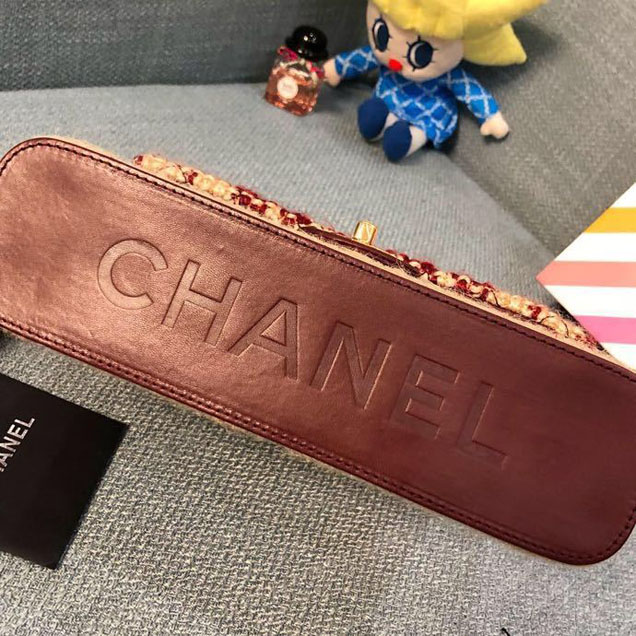 Chanel Tweed and Woven Straw Classic Flap Bag 25cm Gold Hardware Caviar Lambskin Leather Cruise 2019 Collection Wine Red