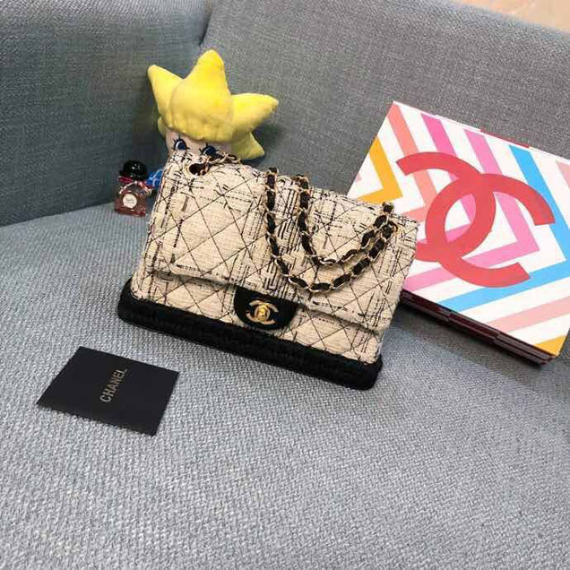 Chanel Tweed and Woven Straw Classic Flap Bag 25cm Gold Hardware Caviar Lambskin Leather Cruise 2019 Collection Black White