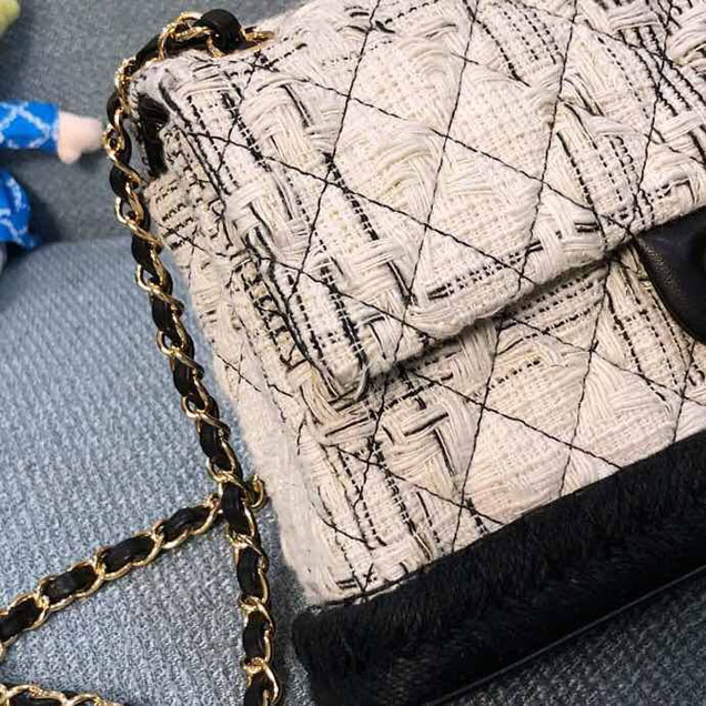 Chanel Tweed and Woven Straw Classic Flap Bag 25cm Gold Hardware Caviar Lambskin Leather Cruise 2019 Collection Black White