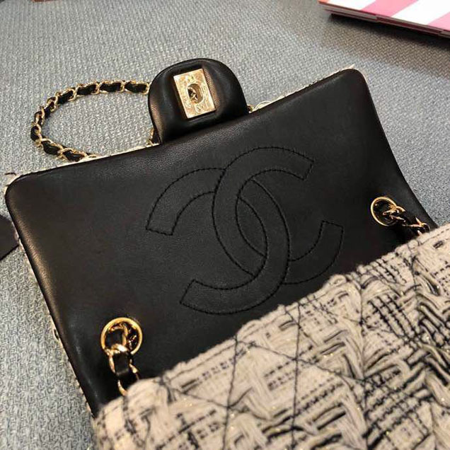 Chanel Tweed and Woven Straw Classic Flap Bag 25cm Gold Hardware Caviar Lambskin Leather Cruise 2019 Collection Black White