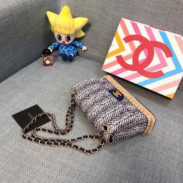 Chanel Tweed and Woven Straw Classic Flap Bag 25cm Gold Hardware Caviar Lambskin Leather Cruise 2019 Collection Navy Blue