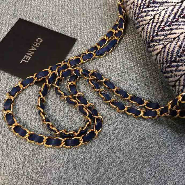 Chanel Tweed and Woven Straw Classic Flap Bag 25cm Gold Hardware Caviar Lambskin Leather Cruise 2019 Collection Navy Blue