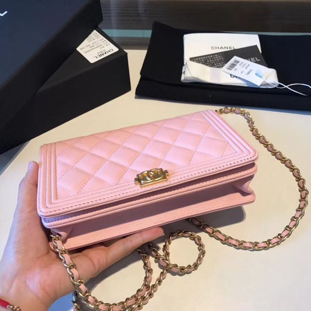 BOY CHANEL Wallet on Chain A80287 Pink