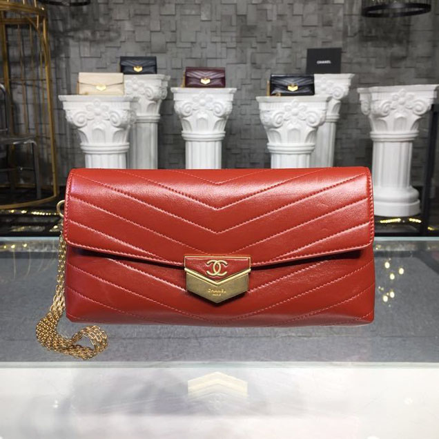 Chanel Chevron Calfskin Envelope Clutch Bag A57493 25cm Gold Hardware Lambskin Leather Metiers d鈥橝rt Paris-Hamburg 2018 Orange