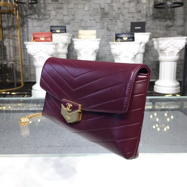 Chanel Chevron Calfskin Envelope Clutch Bag A57493 25cm Gold Hardware Lambskin Leather Metiers d鈥橝rt Paris-Hamburg 2018 Burgundy