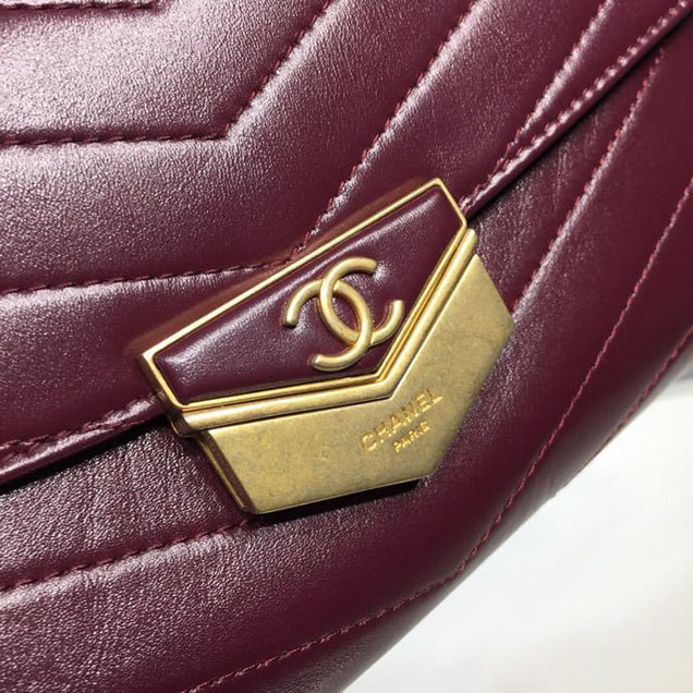 Chanel Chevron Calfskin Envelope Clutch Bag A57493 25cm Gold Hardware Lambskin Leather Metiers d鈥橝rt Paris-Hamburg 2018 Burgundy