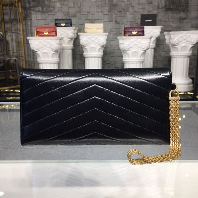 Chanel Chevron Calfskin Envelope Clutch Bag A57493 25cm Gold Hardware Lambskin Leather Metiers d鈥橝rt Paris-Hamburg 2018 Black