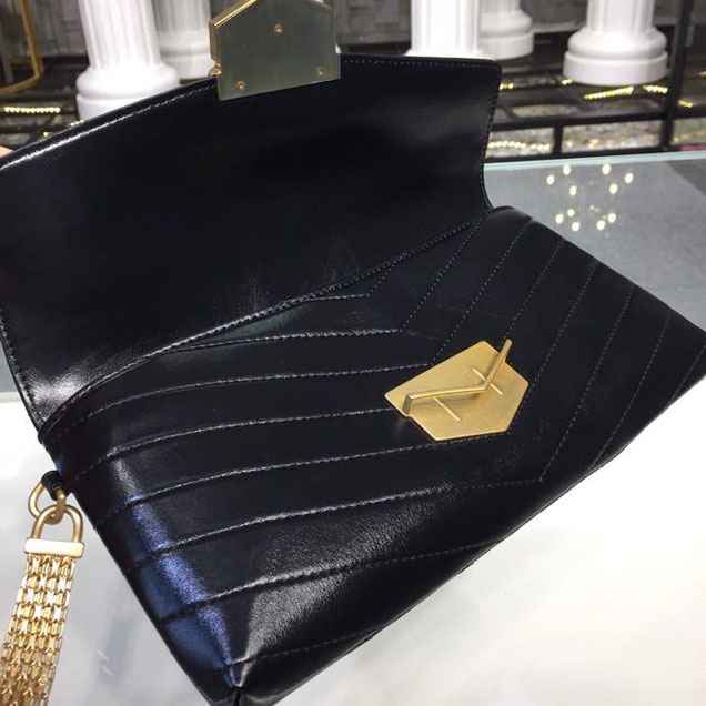 Chanel Chevron Calfskin Envelope Clutch Bag A57493 25cm Gold Hardware Lambskin Leather Metiers d鈥橝rt Paris-Hamburg 2018 Black