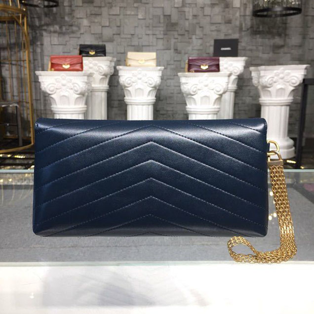 Chanel Chevron Calfskin Envelope Clutch Bag A57493 25cm Gold Hardware Lambskin Leather Metiers d鈥橝rt Paris-Hamburg 2018 Navy Blue